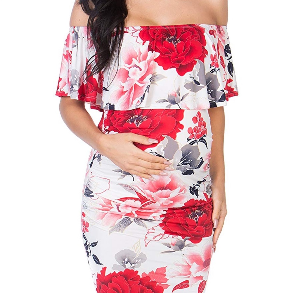 Ruffle Off-Shoulder Maternity Dress